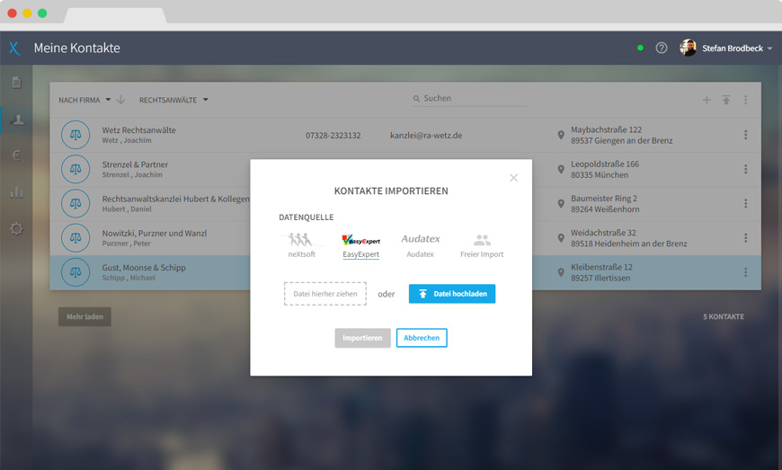Screenshot Kontaktimport